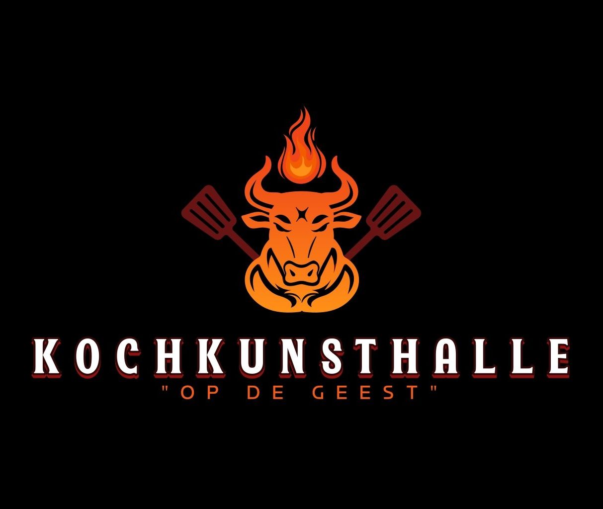 Logo der Kochkunsthalle mit einem Stierkopf und Flammenelementen.